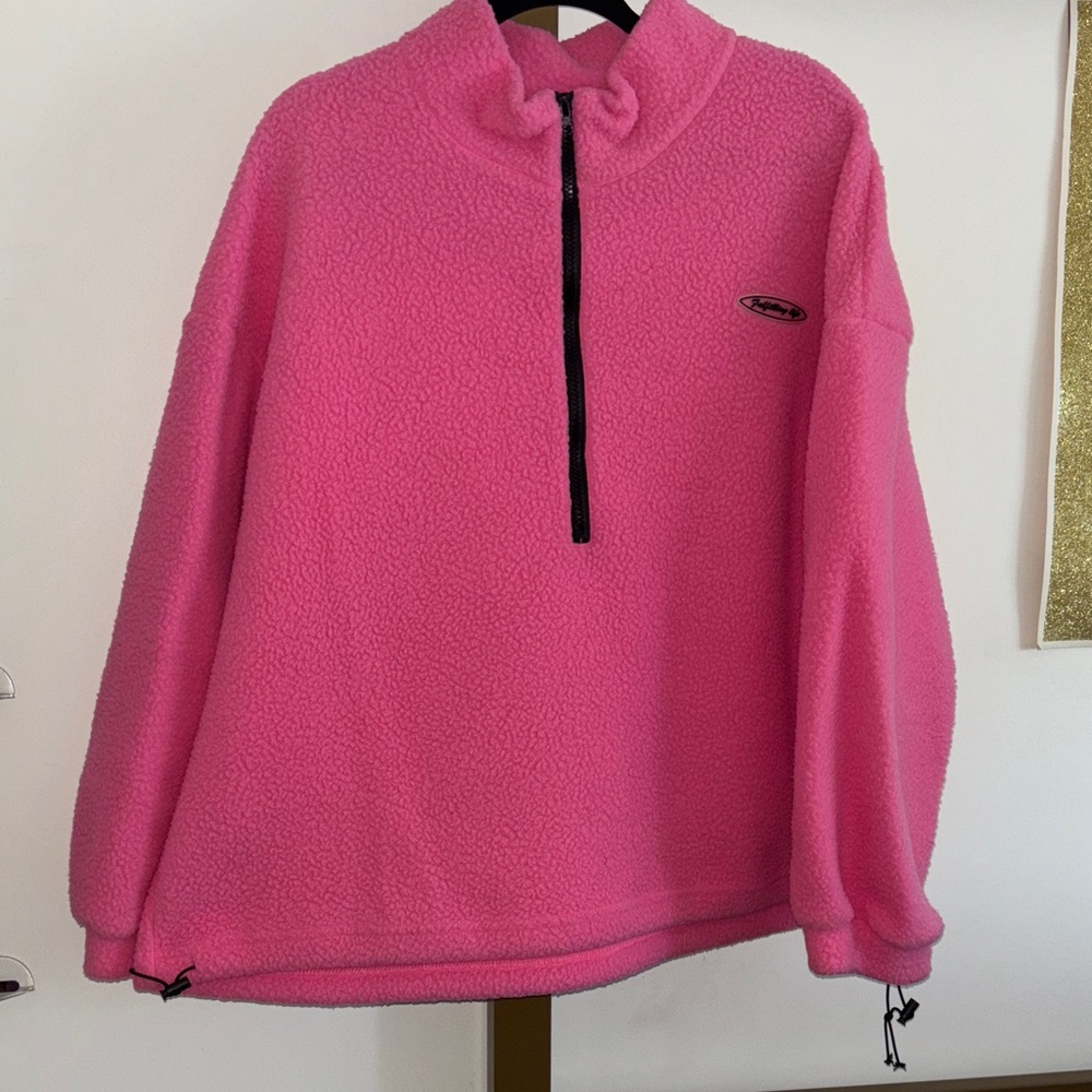 Vibrant Pink Fleece Turtleneck Sweater